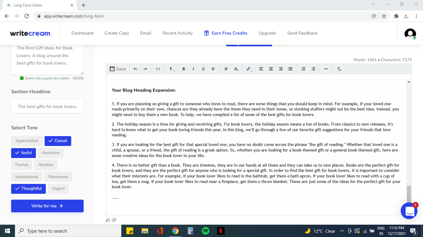 Writecream Blog Heading Expansion Output