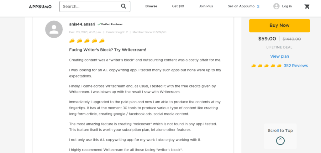 Writecream Reviews On App Sumo