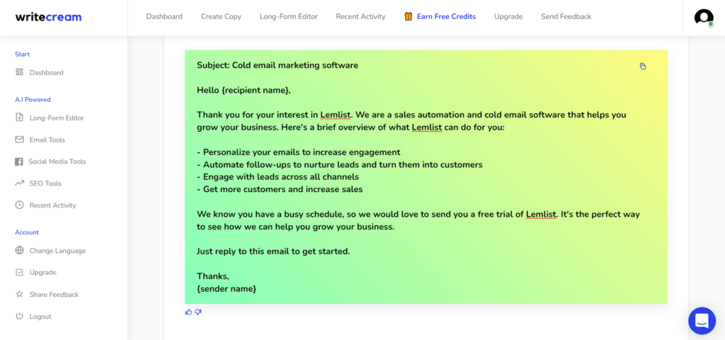 lemlist email template