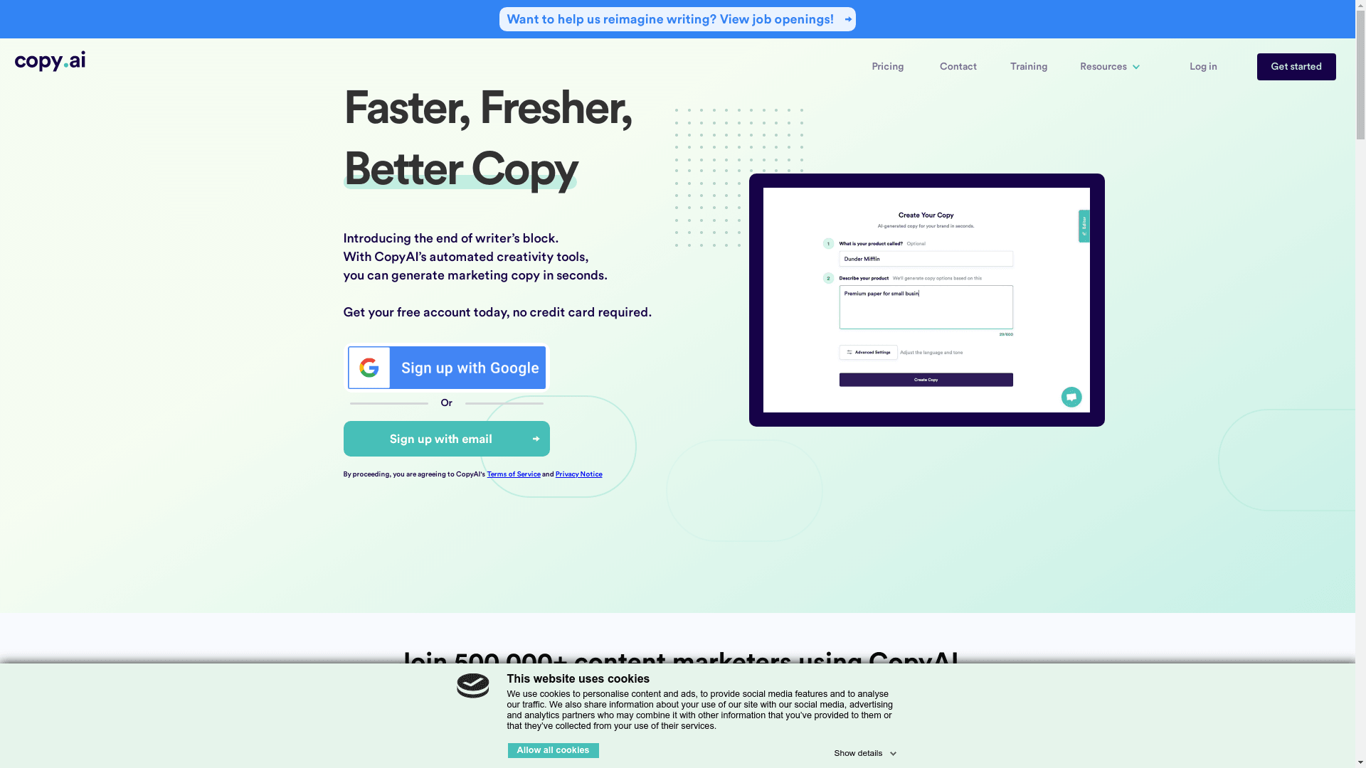Copy.ai Website User Interface Image