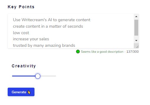 Writecream Email Copy example