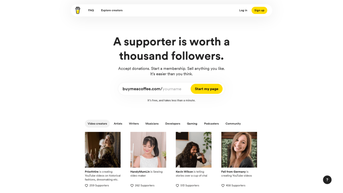 Buy Me A Coffee Website User Interface