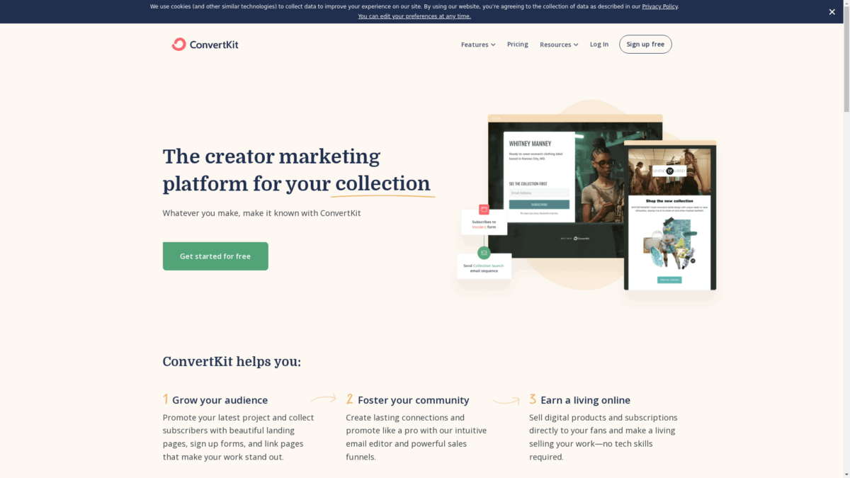 Convertkit Website User Interface