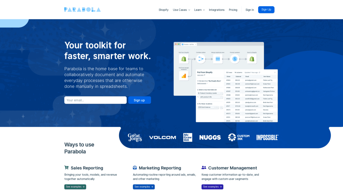 Parabola Website User Interface