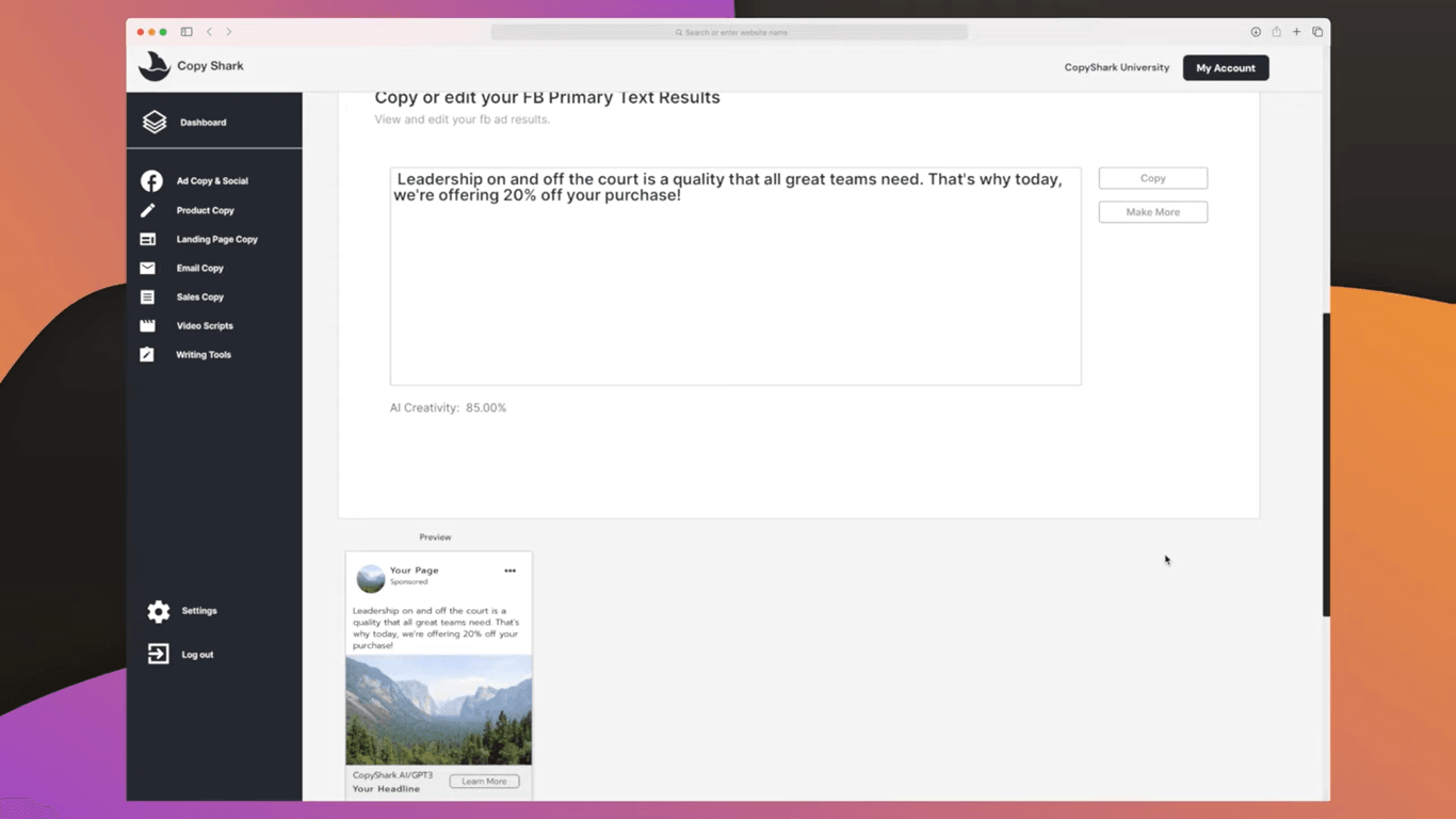Copyshark Facebook Ad Copy