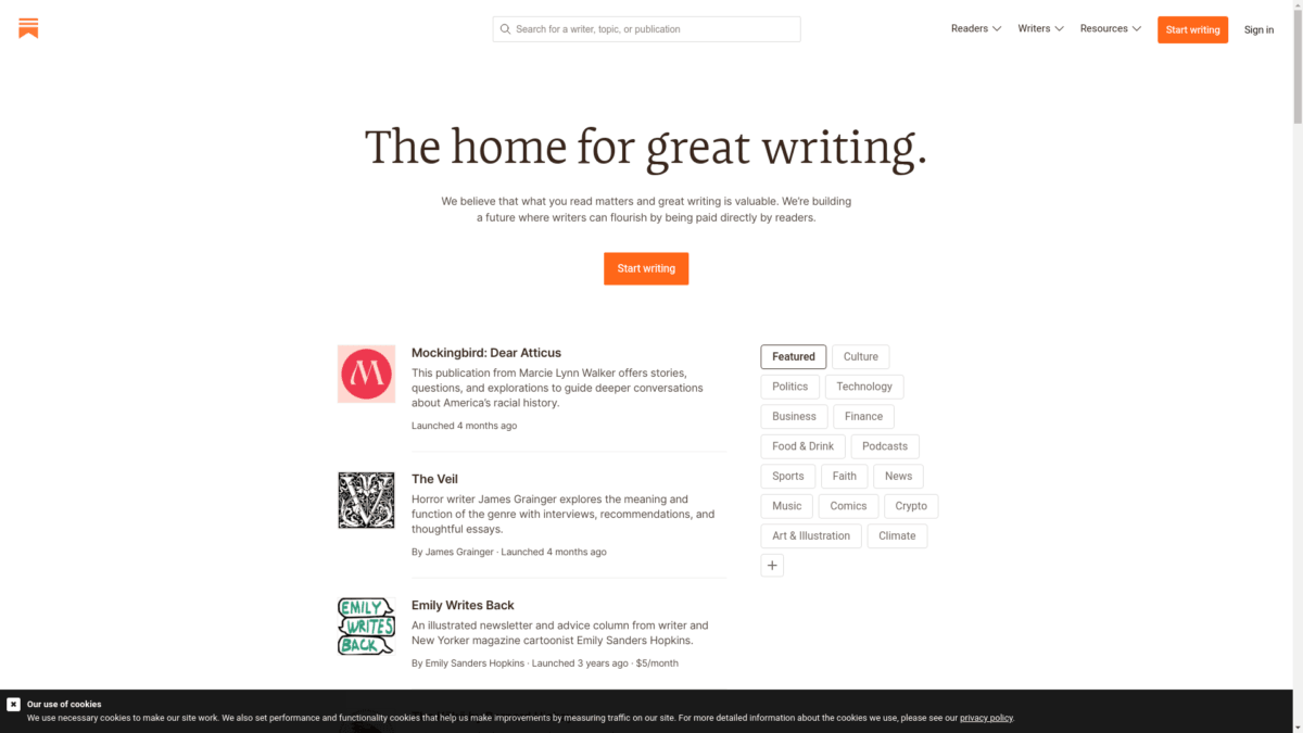Substack Website User Interface