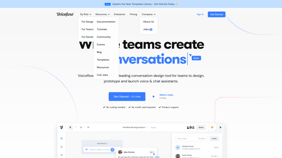 Voiceflow Website User Interface