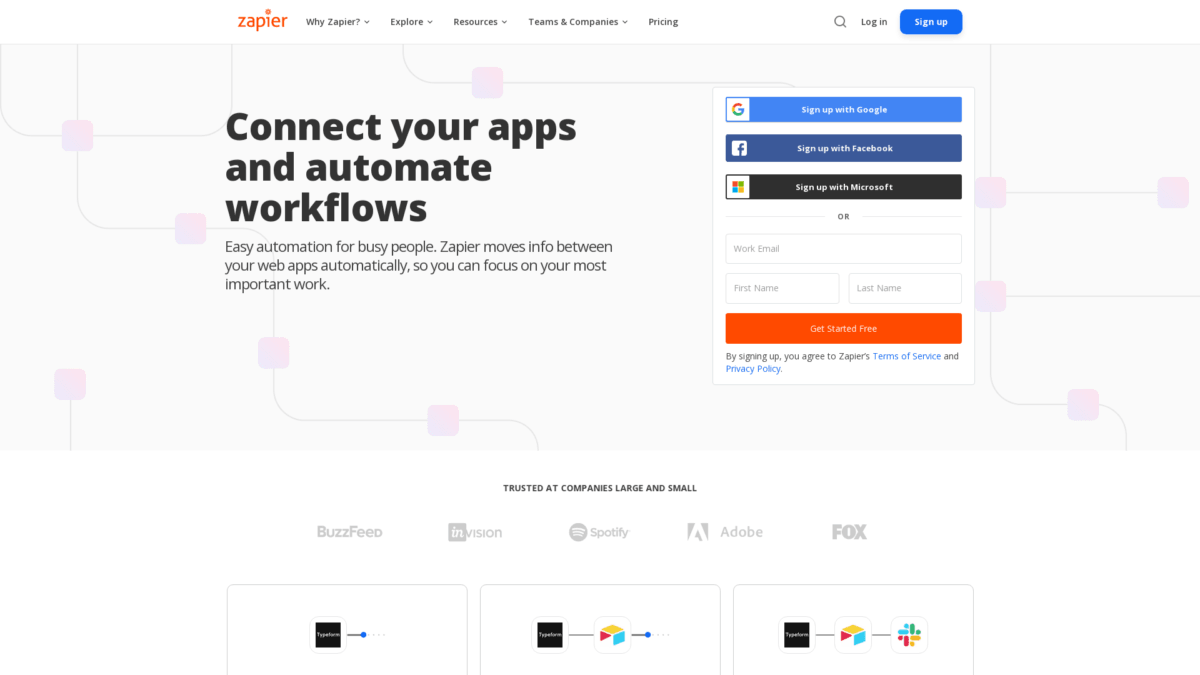 Zapier Website User Interface