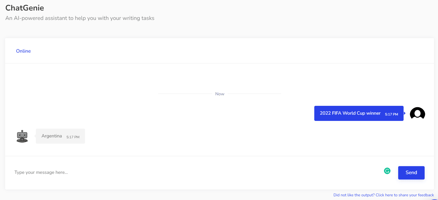 ChatGenie answers the FIFA World Cup 2022 winner